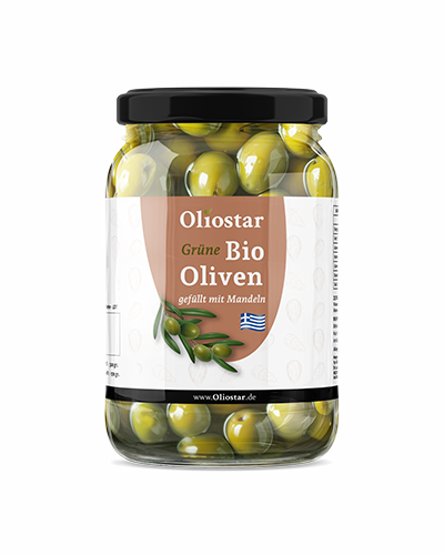Grüne Bio Oliven gefüllt mit Mandeln