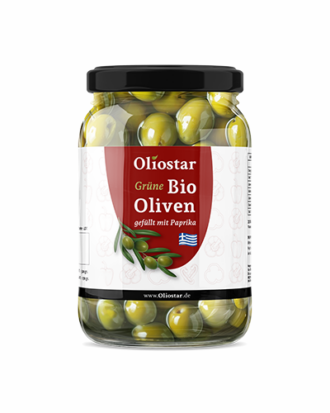 Grüne Bio Oliven gefüllt mit Paprika