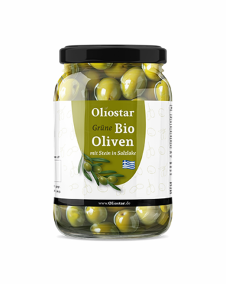 Grüne Bio Oliven mit Stein in Salzlake