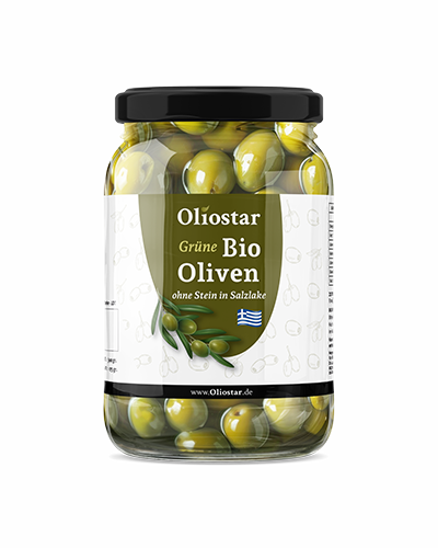 Grüne Bio Oliven ohne Stein in Salzlake